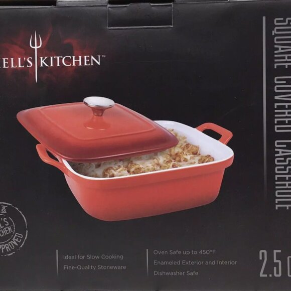 Gordon Ramsey 2.5 Qt Square Covered Red Stoneware Casserole - Picture 3 of 4